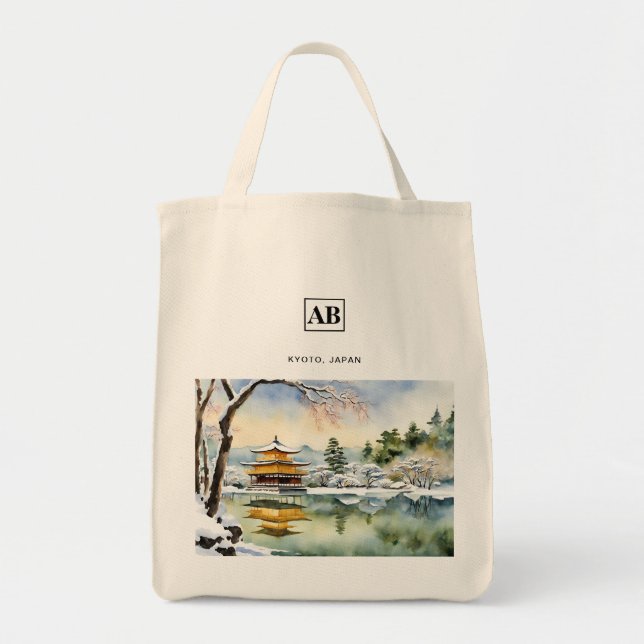 Arte de Acuarela de Invierno de Kioto - Bolsa Tote (Frente)