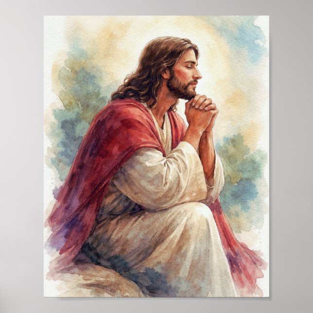 Arte de Acuarela de Jesús Orando | Fe Cristiana (Frente)