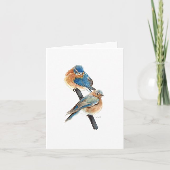 Arte de acuarela de la pareja de pájaros azules (Anverso)