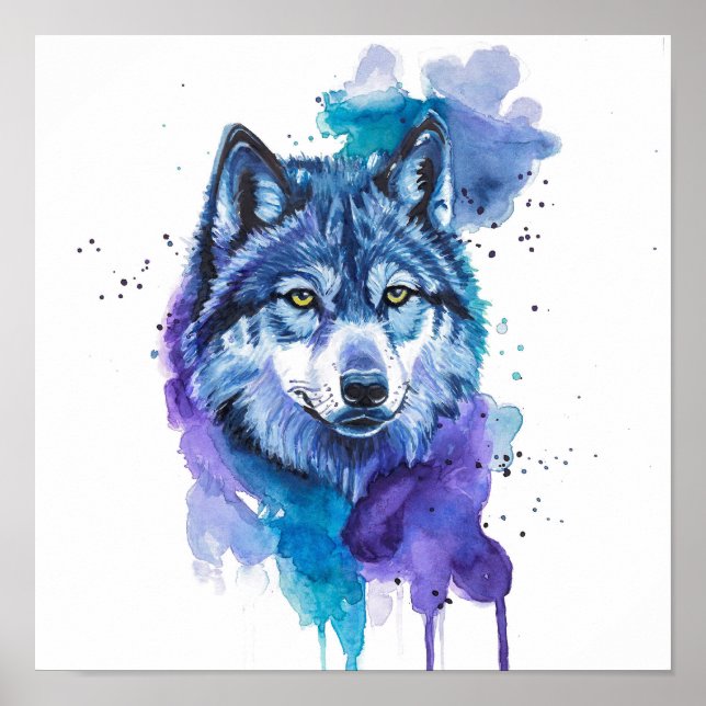 Arte de acuarela de lobo colorido - Arte de animal (Frente)