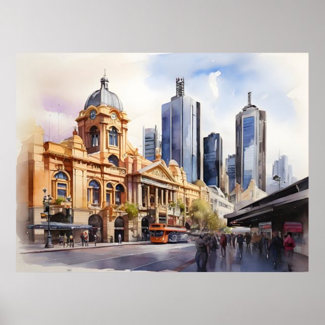 arte de acuarela de Melbourne (Frente)