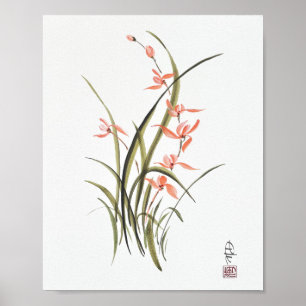 Arte de Acuarela de Orquídea de Otoño
