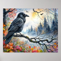 Arte de acuarela de otoño en Raven