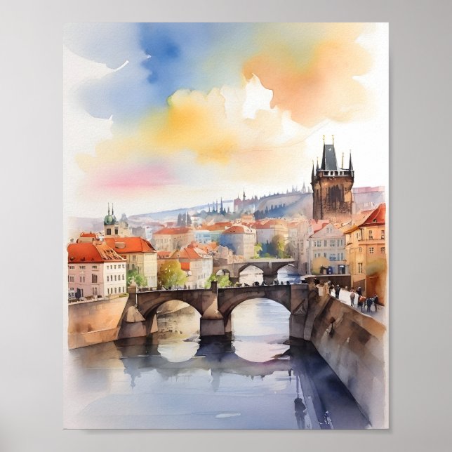 arte de acuarela de Praga (Frente)