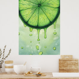 Arte de Acuarela de Rodaja de Lima Verde Vibrante