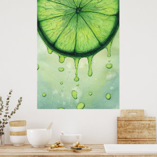 Arte de Acuarela de Rodaja de Lima Verde Vibrante