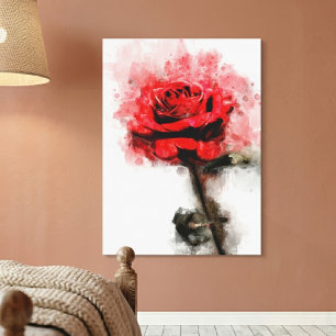 Arte de Acuarela de Rosa Roja sobre Fondo Blanco
