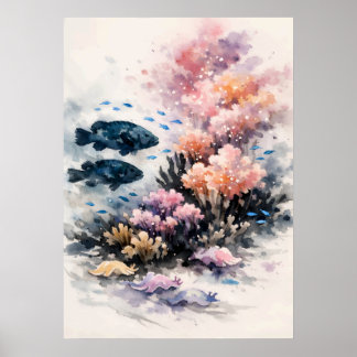 Arte de Acuarela del Arrecife de Coral Desovando