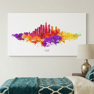 Arte de Acuarela del Horizonte de Chicago sobre Fo