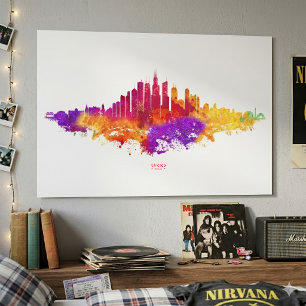 Arte de Acuarela del Horizonte de Chicago sobre Fo