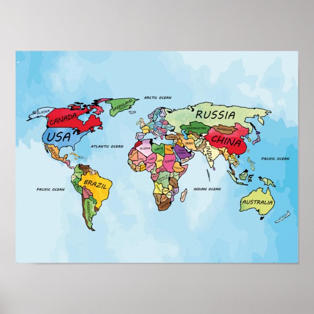 Arte de acuarela del Mapa Mundial (Frente)