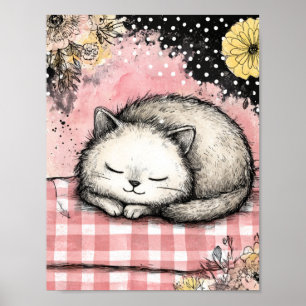 Arte de Acuarela Floral de Gato Caprichoso