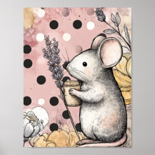 Arte de Acuarela Floral de Ratón Caprichoso