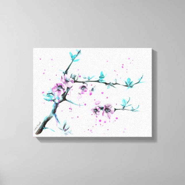 Arte de acuarela floral rosa de floración primaver (Anverso)