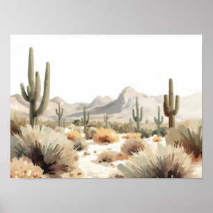 Arte de Acuarela Minimalista del Desierto con Cact