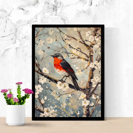 Arte de acuarela Pájaro pintado en árbol Flores bl