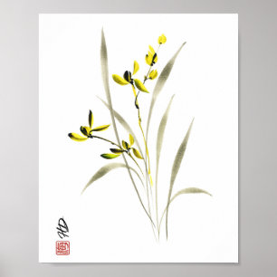 Arte de Acuarela Serenidad de Orquídea Dorada