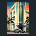 Arte de aerógrafo de entrada de edificio Art Déco<br><div class="desc">Pintura estilizada de un pincel aerostático de la entrada de un edificio Art Déco de los años 30 con una calzada estacionada delante. Elaborado con algoritmos generativos y Photoshop.</div>