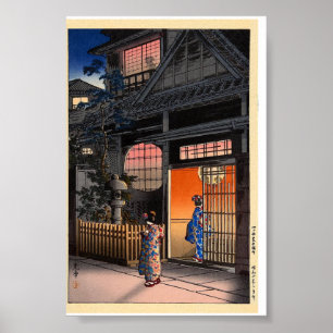 Arte de aldea nocturna kasamatsu japonés