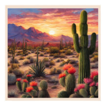 Arte de amanecer colorido y en flor del desierto