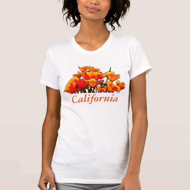 Arte de amapola estilizado, camiseta de texto "Cal (Anverso)