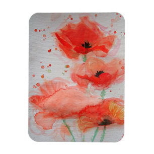 Arte de amapola roja flores florales imán de acuar