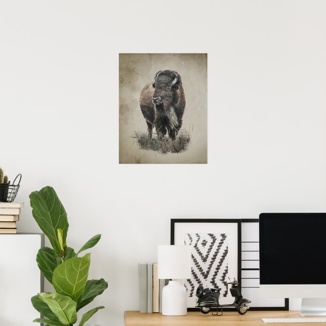 Arte de animal de Bisonte Búfalo con aspecto vinta (Oficina en casa)