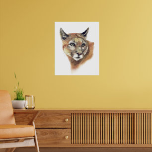 Arte de animal de león de montaña Cougar acuarela