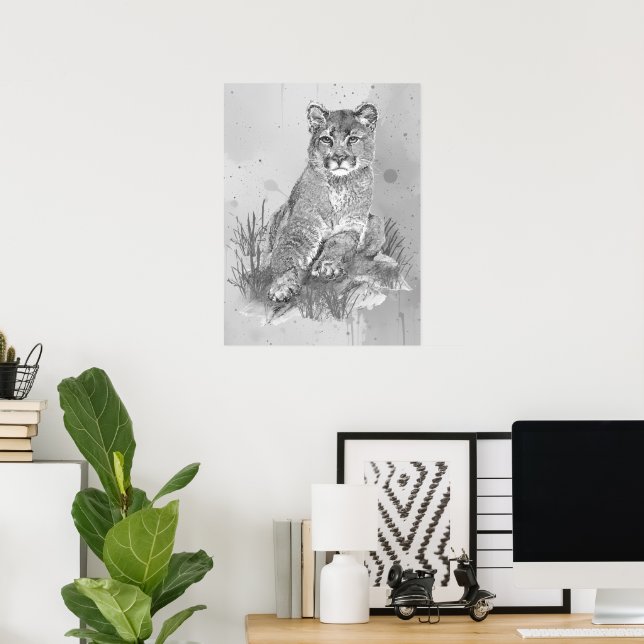Arte de animal de león de montaña puma joven acuar (Oficina en casa)