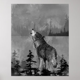 Arte de animal de lobo aullando solitario acuarela
