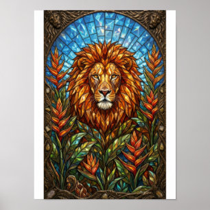 Arte de animal de vidrio teñido con joyas de león