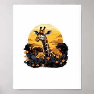Arte de animal floral puesta del sol jirafa sabana