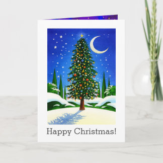 Arte de árbol de Navidad nevado - regalos, luna y 