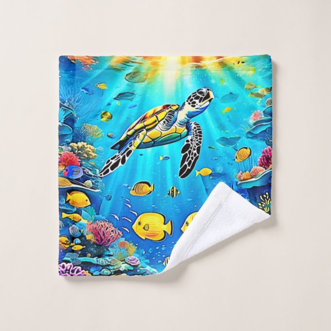 Arte de arrecife de tortuga marina vibrante (Toallita)
