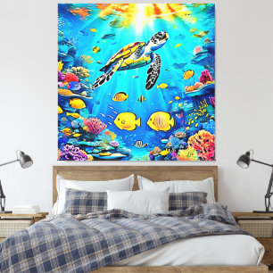 Arte de arrecife de tortuga marina vibrante