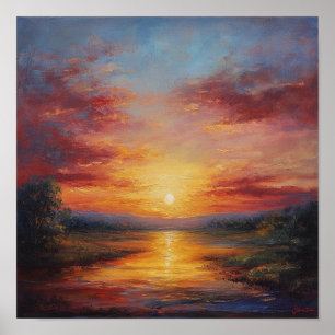 Arte de atardecer pacífico en granja estética deco