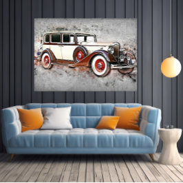 Arte de automóviles de época blanca y roja