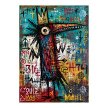 Arte de ave neoexpresionista Cuervo Coronado