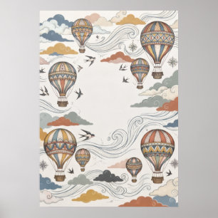 Arte de aventura de globo aerostático vintage en l