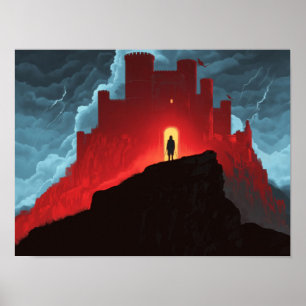 Arte de aventura de la silueta de la fortaleza roj