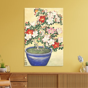 Arte de Azalea Vintage Ohara Koson en Maceta Azul