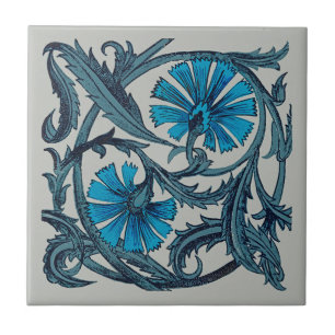 Arte de azulejo decorativo vintage azul antiguo fl