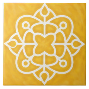 Arte de baldosas decorativas doradas y blancas