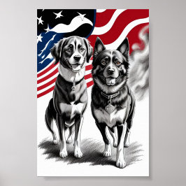 Arte de bandera de dos perros patrióticos 