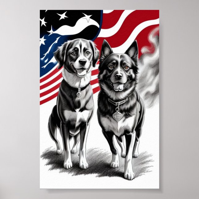 Arte de bandera de dos perros patrióticos  ("Patriotic Pickup for Dog Lover's")