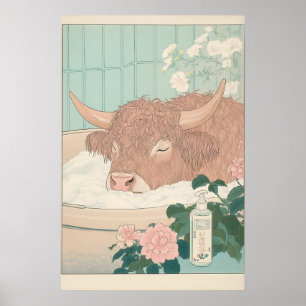 Arte de baño japonés Ukiyo-e con estampado de vaca