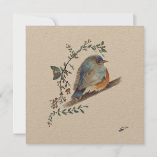 Arte de Bayas Verde Acuarela Pájaro Azul