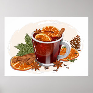 Arte de Bebida Navideña Festiva de Vino Caliente