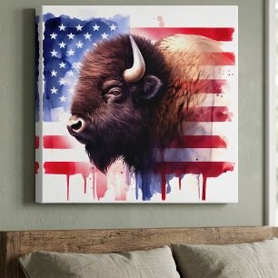 Arte de Bisonte Americano Majestuoso y Bandera Pat