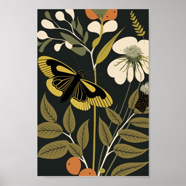 Arte de Boho Floral de Mariposa Escandinava Danesa (Frente)